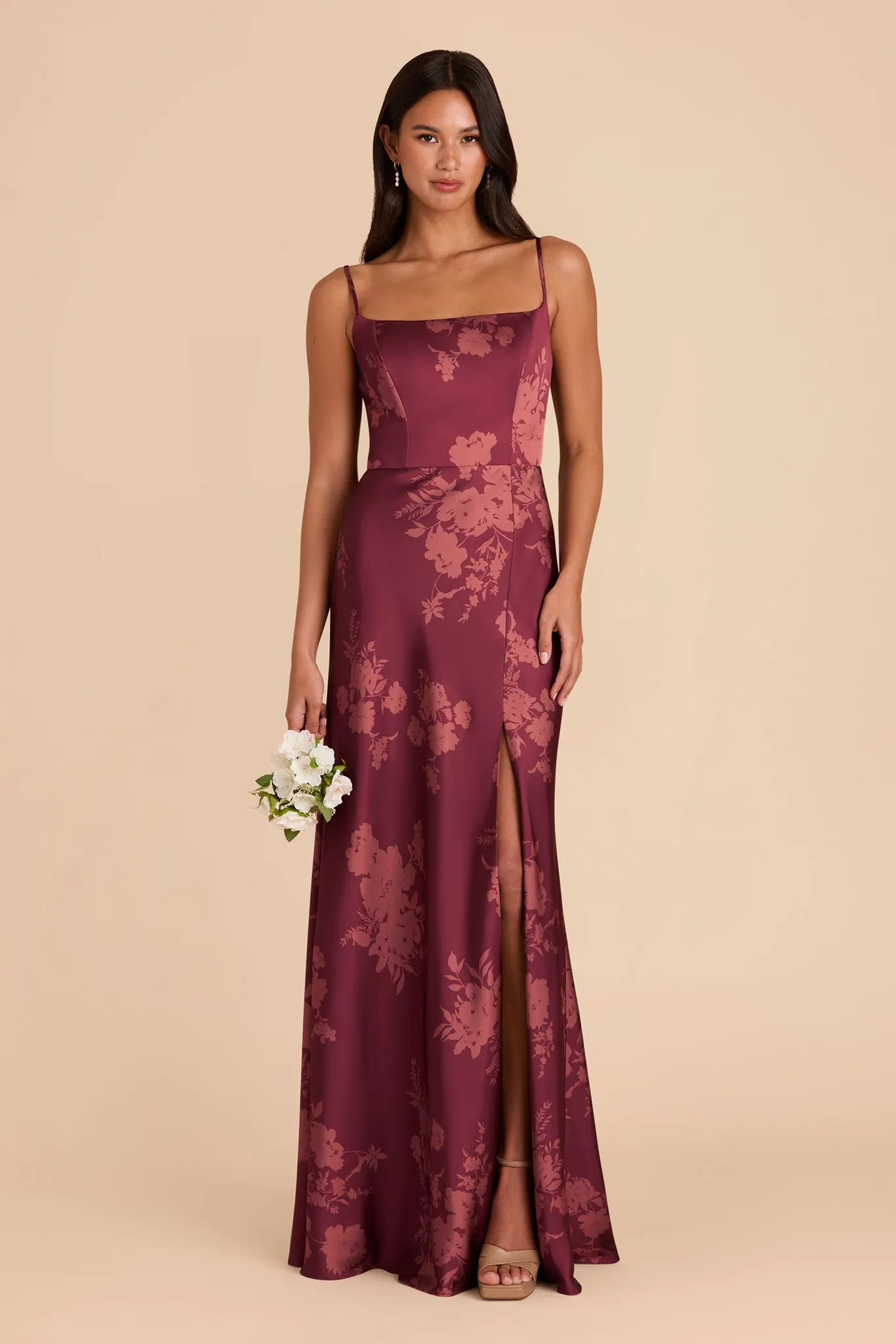 Mai Matte Satin Dress - Sangria Whimsical Blooms sold by Birdy Grey