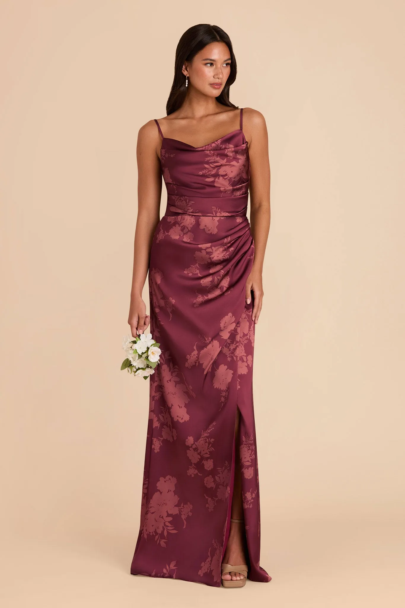 Lydia Matte Satin Dress - Sangria Whimsical Blooms sold by Birdy Grey product image thumbnail 2