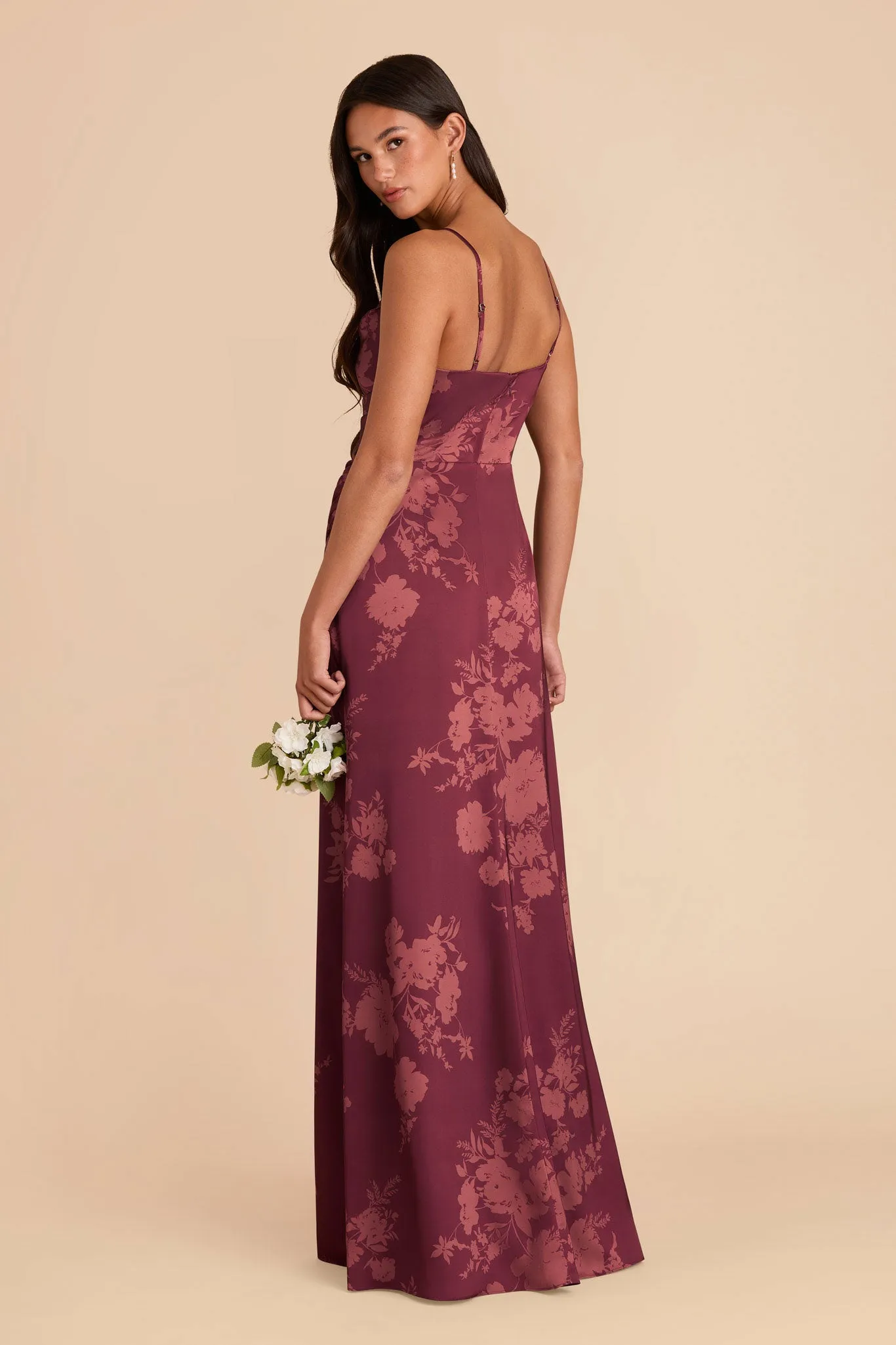 Lydia Matte Satin Dress - Sangria Whimsical Blooms sold by Birdy Grey product image thumbnail 3