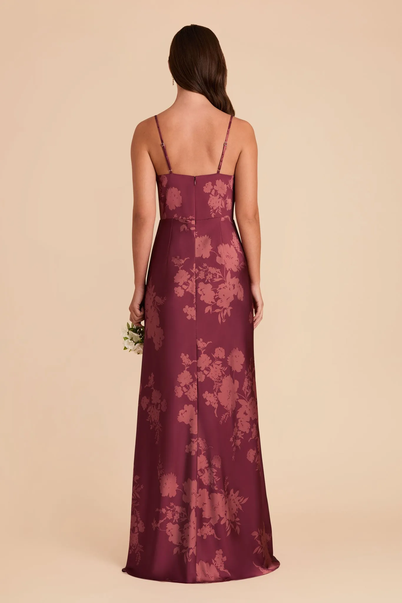 Lisa Long Matte Satin Dress - Sangria Whimsical Blooms sold by Birdy Grey product image thumbnail 4