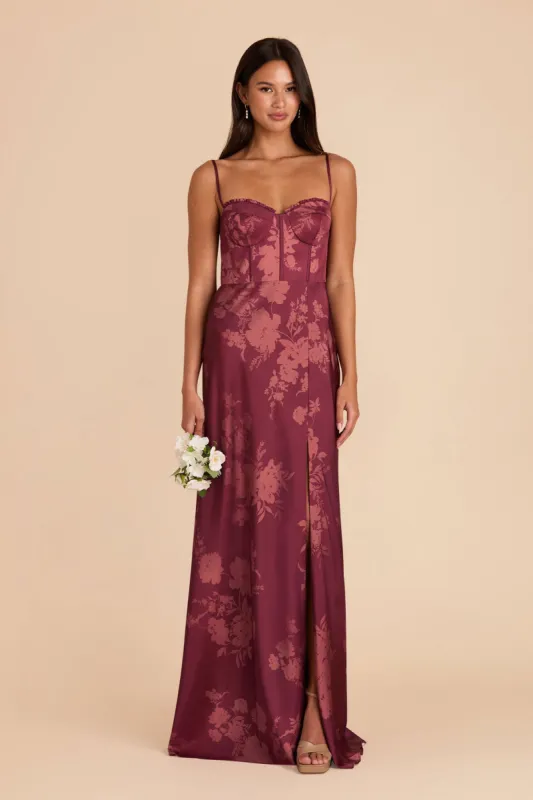 Jessica Matte Satin Dress - Sangria Whimsical Blooms sold by Birdy Grey