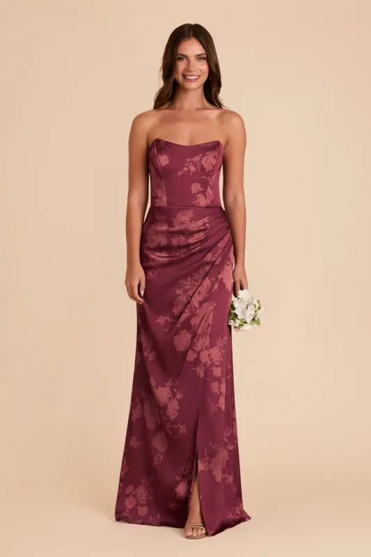 Anne Matte Satin Dress - Sangria Whimsical Blooms sold by Birdy Grey