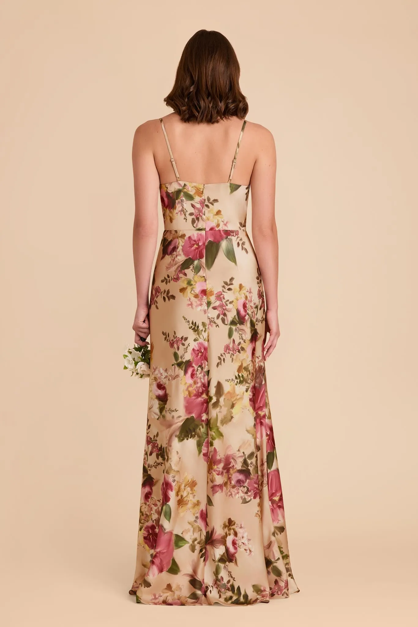 Lisa Long Matte Satin Dress - Hazelnut Moody Blooms sold by Birdy Grey product image thumbnail 4