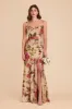Lisa Long Matte Satin Dress - Hazelnut Moody Blooms sold by Birdy Grey