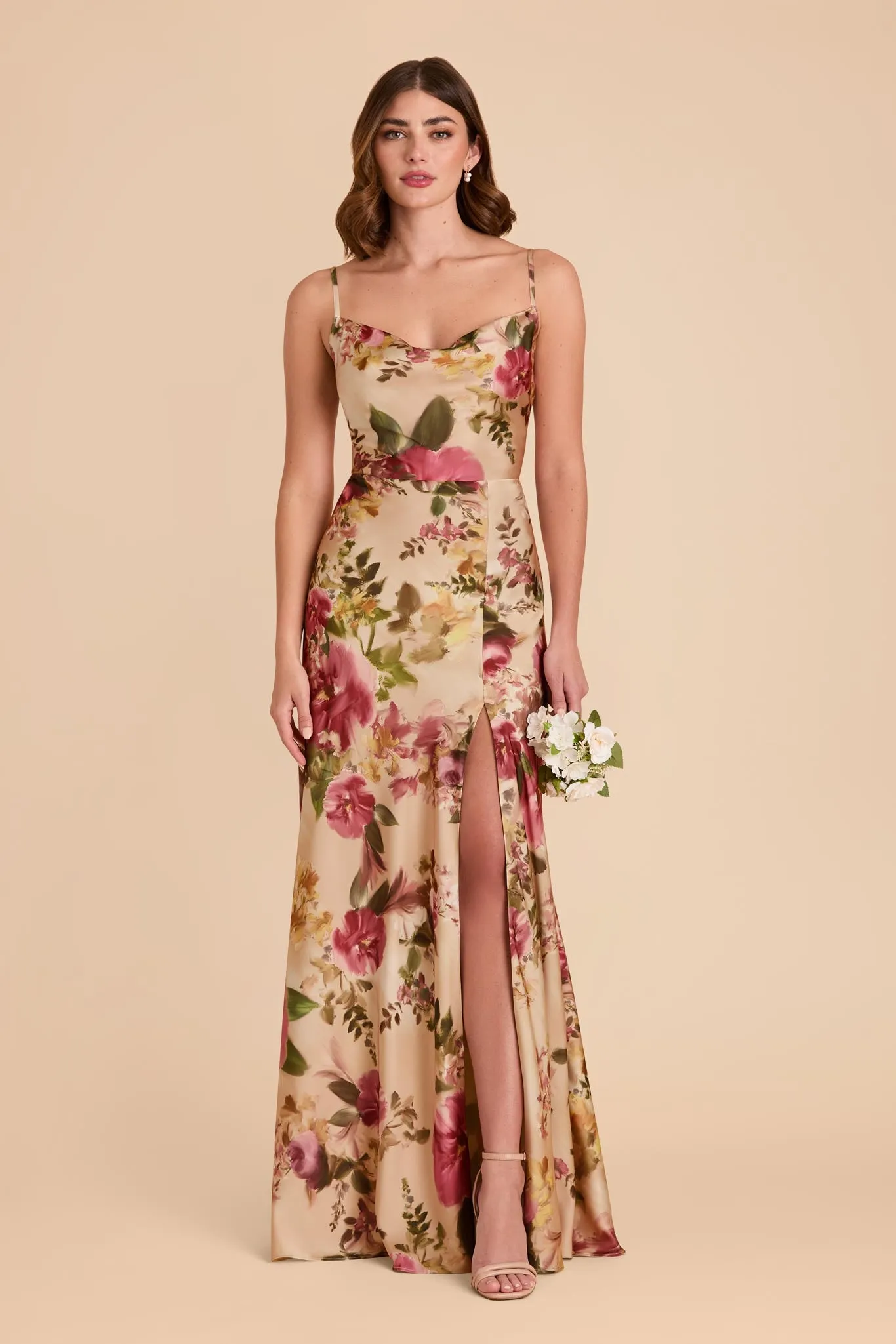 Lisa Long Matte Satin Dress - Hazelnut Moody Blooms sold by Birdy Grey product image thumbnail 2