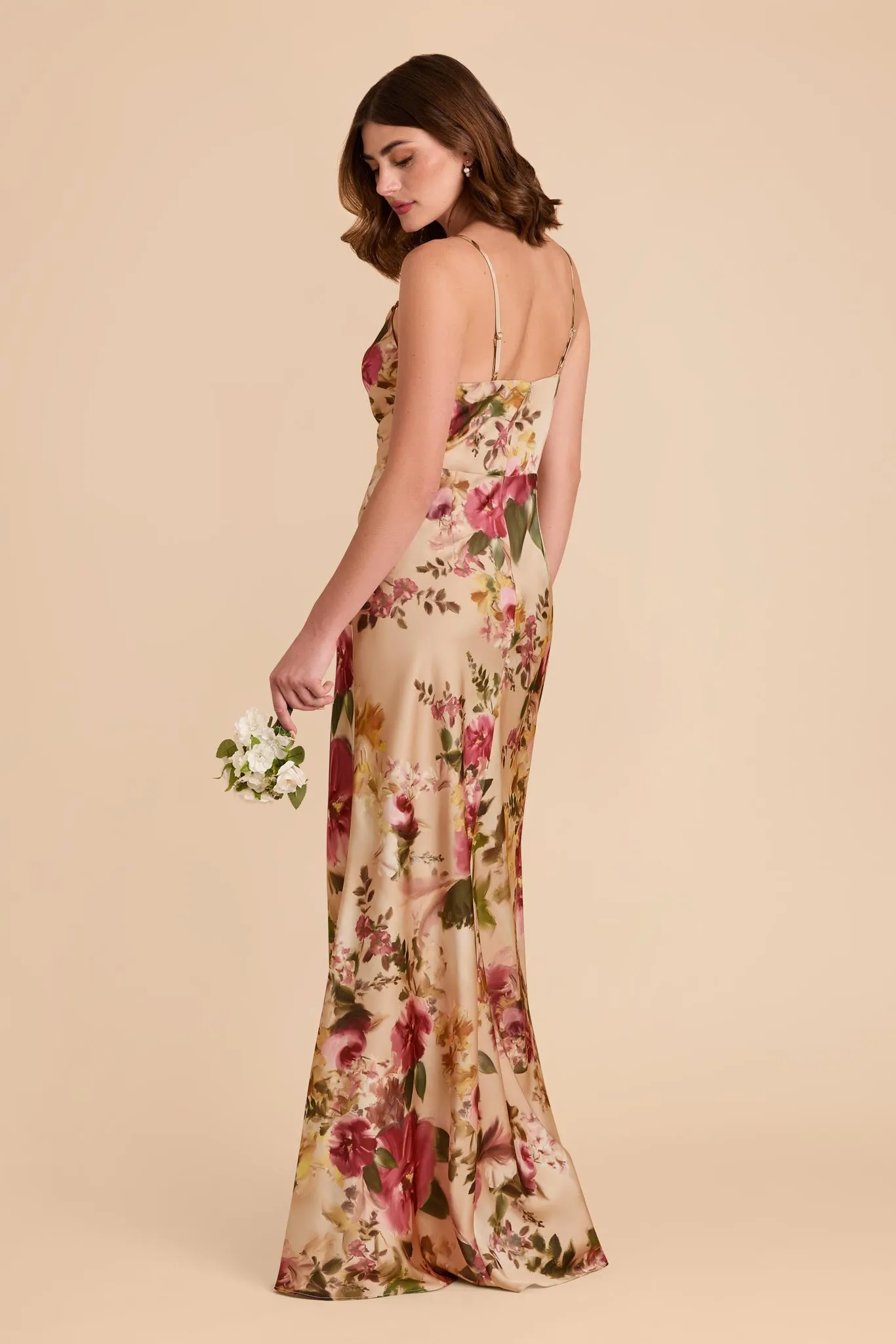 Lisa Long Matte Satin Dress - Hazelnut Moody Blooms sold by Birdy Grey product image thumbnail 3