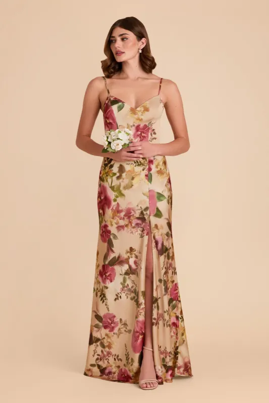 Jay Matte Satin Dress - Hazelnut Moody Blooms sold by Birdy Grey