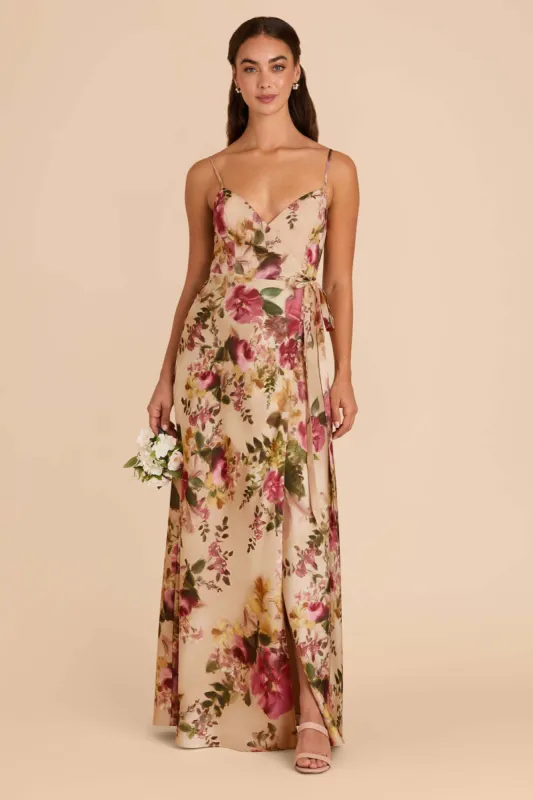 Cindy Matte Satin Dress - Hazelnut Moody Blooms sold by Birdy Grey