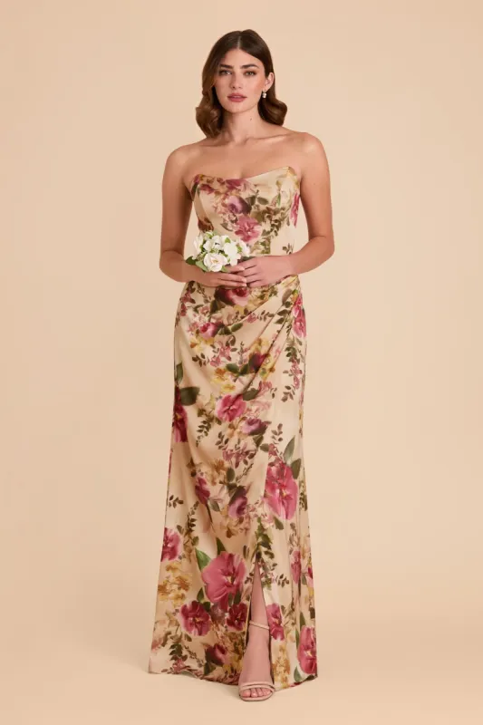 Anne Matte Satin Dress - Hazelnut Moody Blooms sold by Birdy Grey