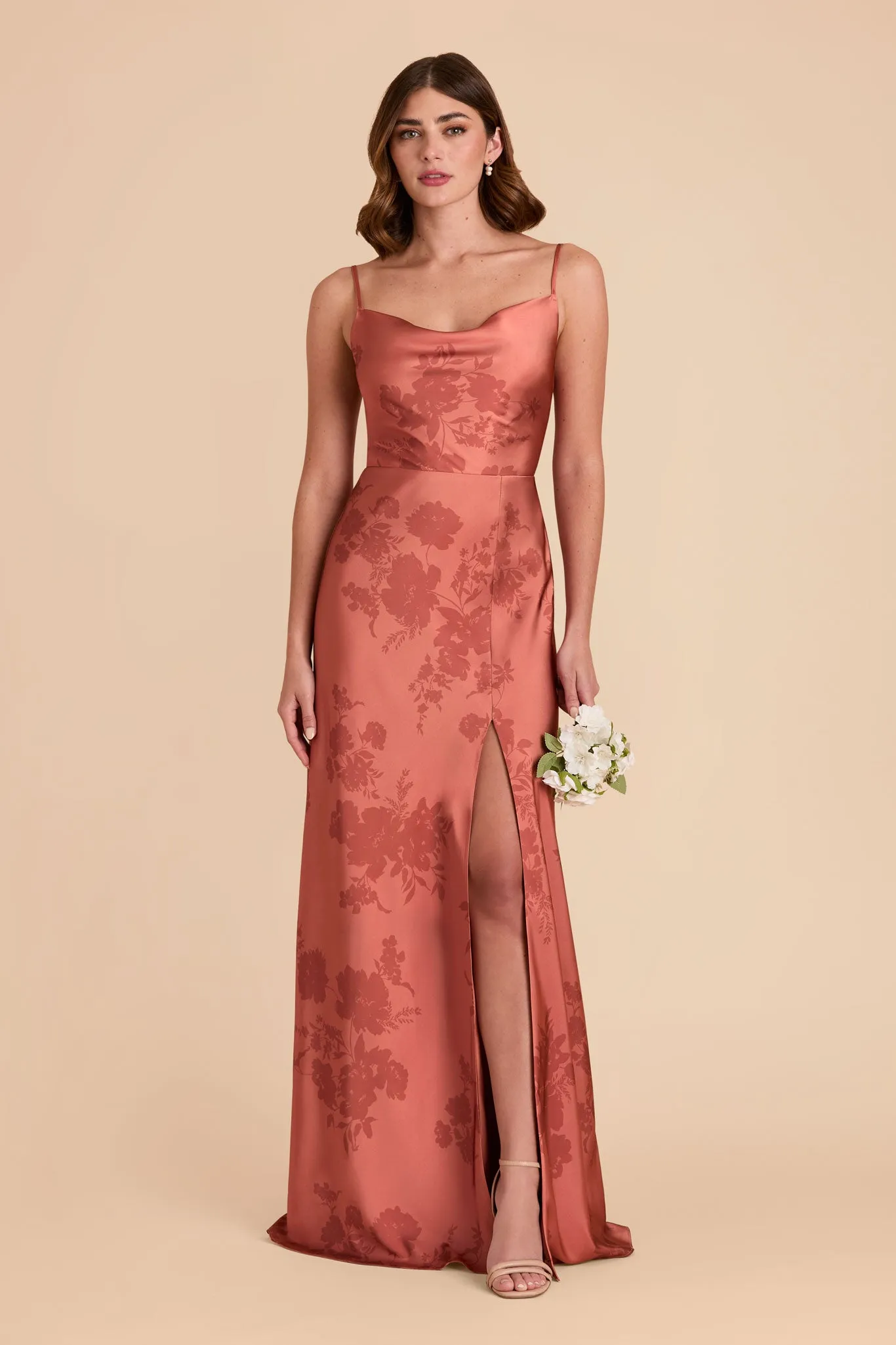 Lisa Long Matte Satin Dress - Wild Rose Whimsical Blooms sold by Birdy Grey