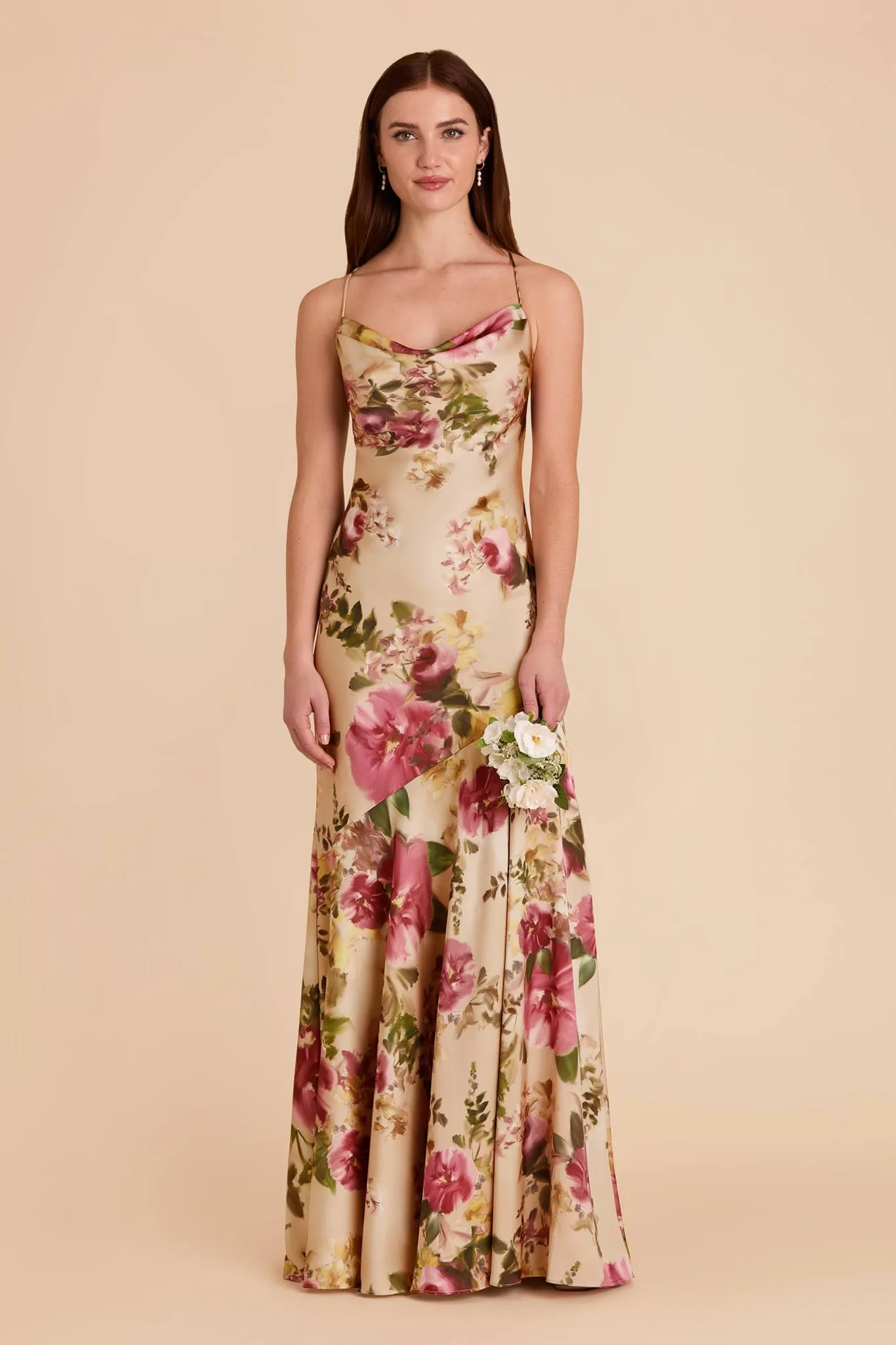 Olivia Matte Satin Dress - Hazelnut Moody Blooms sold by Birdy Grey product image thumbnail 3