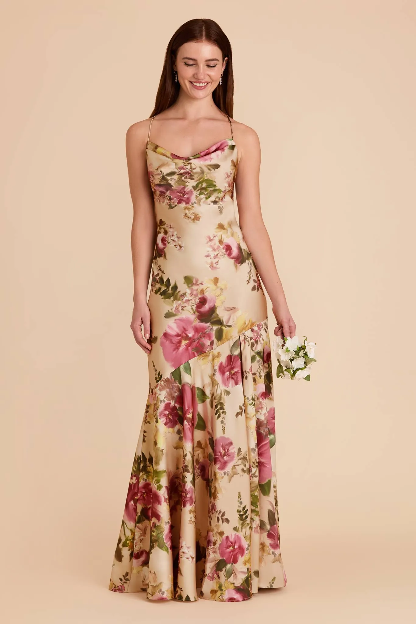 Olivia Matte Satin Dress - Hazelnut Moody Blooms sold by Birdy Grey product image thumbnail 4