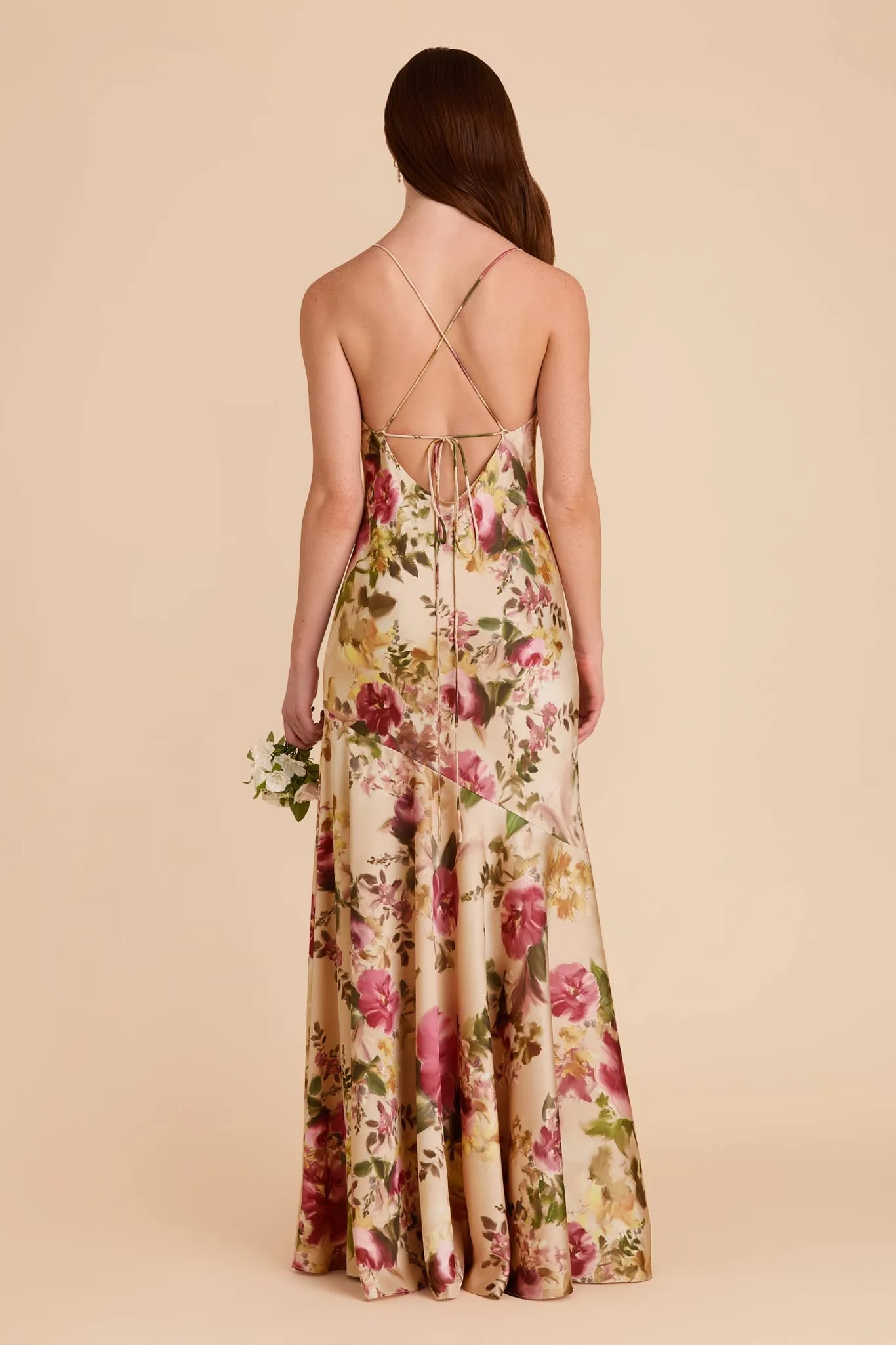 Olivia Matte Satin Dress - Hazelnut Moody Blooms sold by Birdy Grey product image thumbnail 5