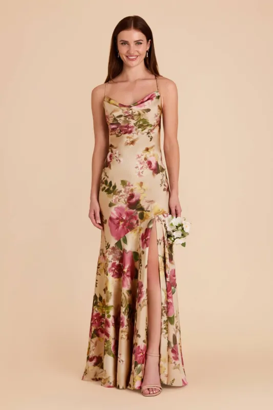 Olivia Matte Satin Dress - Hazelnut Moody Blooms sold by Birdy Grey