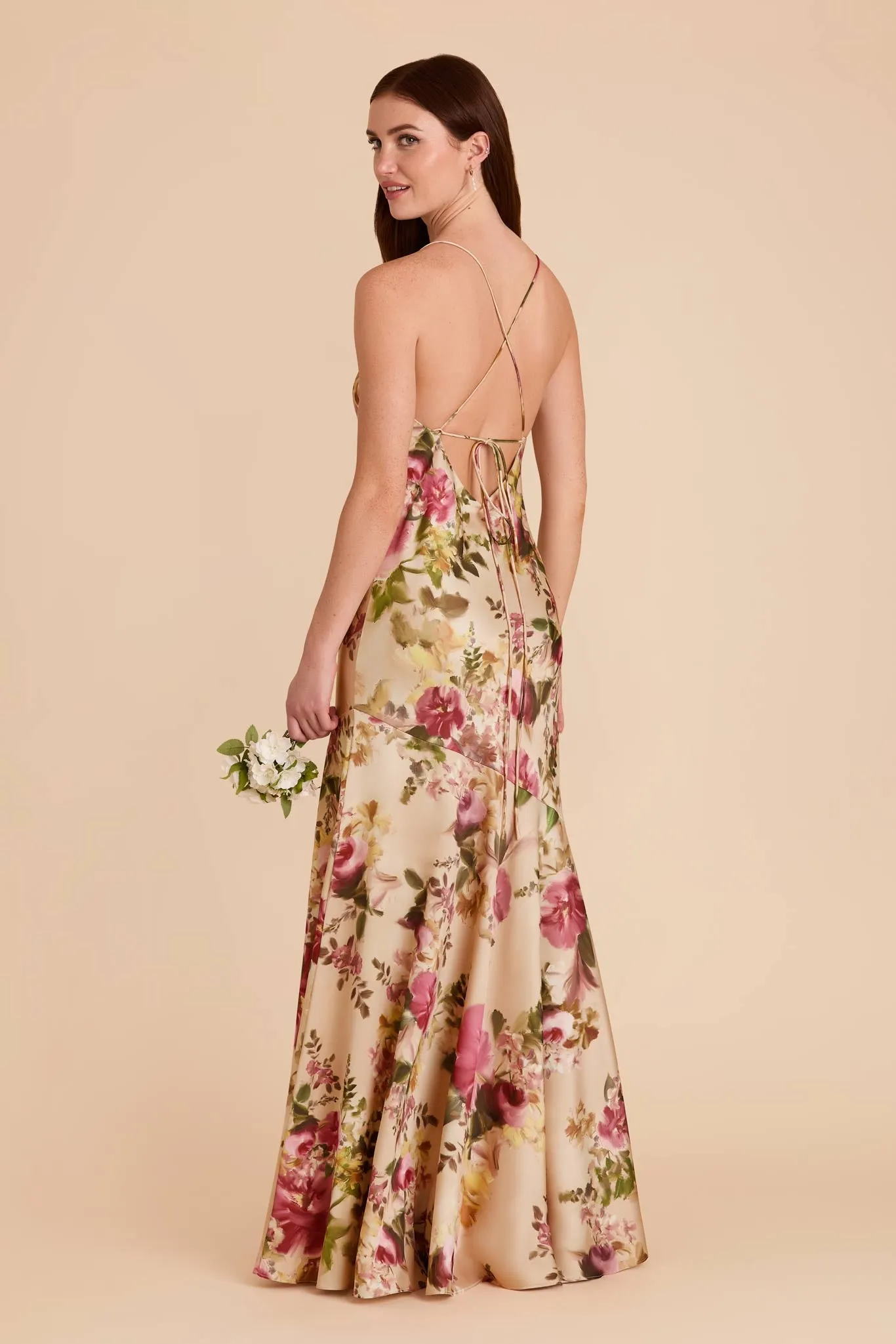 Olivia Matte Satin Dress - Hazelnut Moody Blooms sold by Birdy Grey product image thumbnail 2