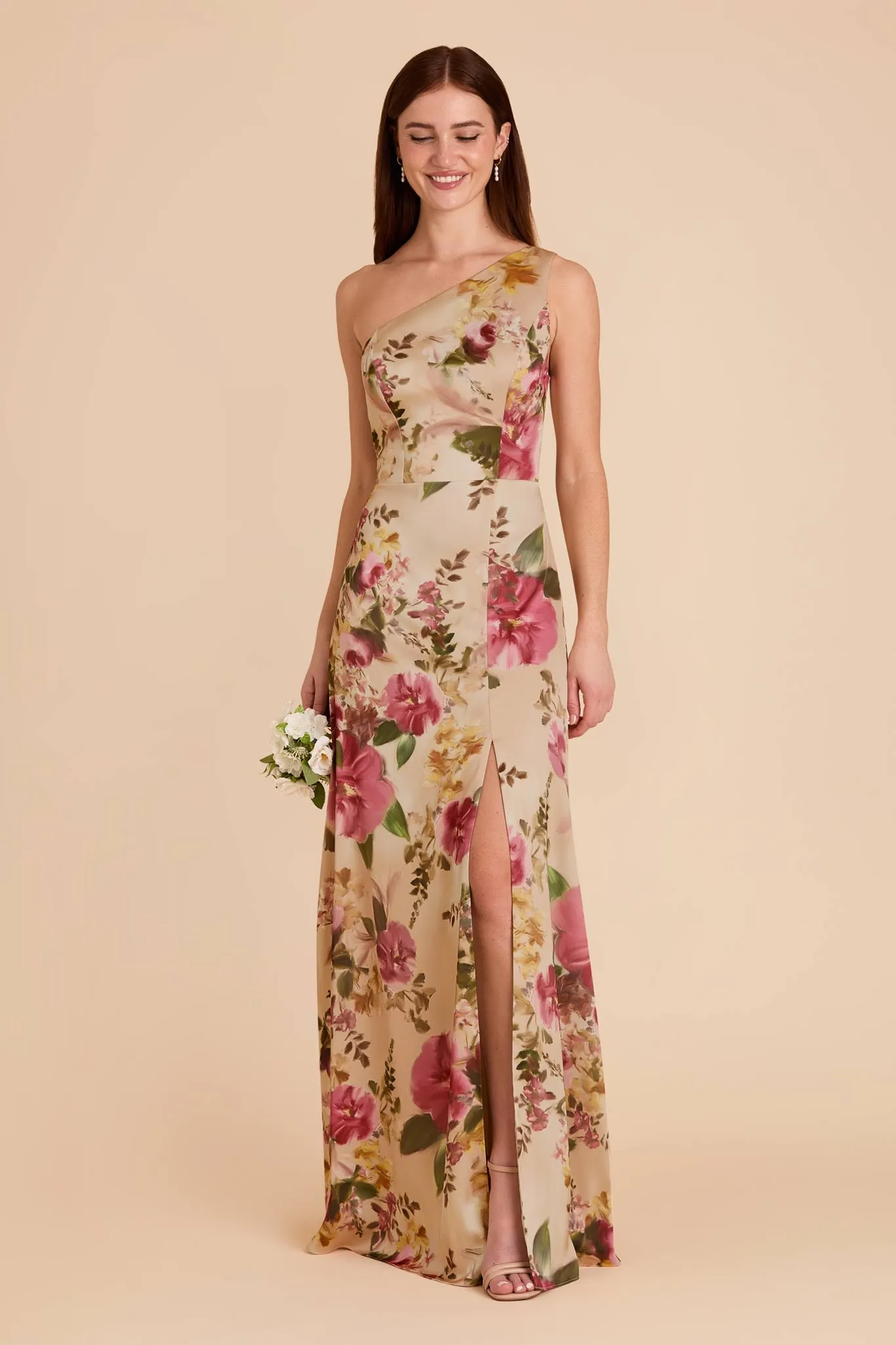 Kira Matte Satin Dress - Hazelnut Moody Blooms sold by Birdy Grey product image thumbnail 2