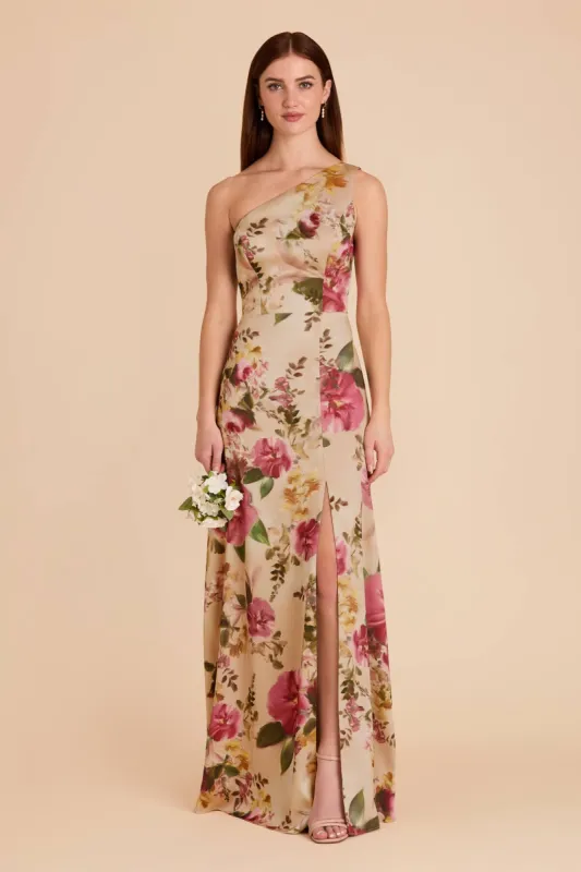 Kira Matte Satin Dress - Hazelnut Moody Blooms sold by Birdy Grey