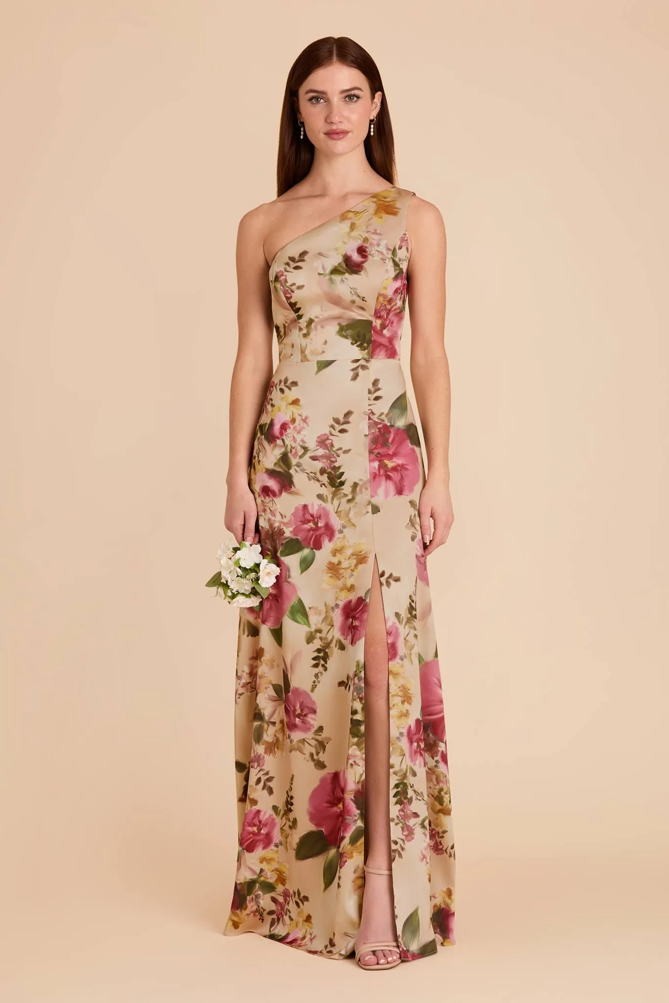 Kira Matte Satin Dress - Hazelnut Moody Blooms sold by Birdy Grey