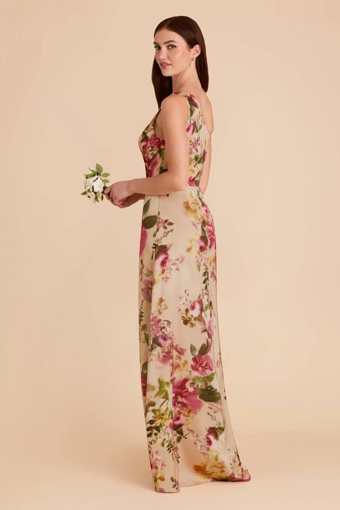 Kira Matte Satin Dress - Hazelnut Moody Blooms sold by Birdy Grey product image thumbnail 3