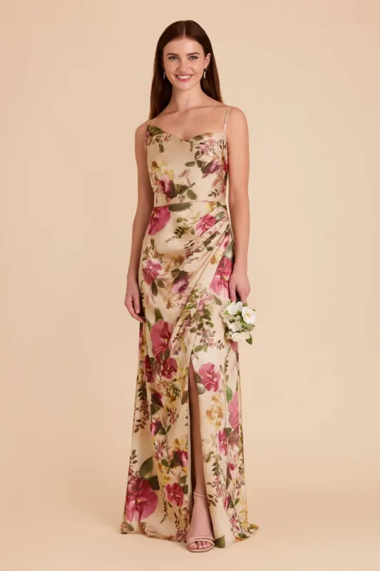 Jennifer Matte Satin Dress - Hazelnut Moody Blooms sold by Birdy Grey