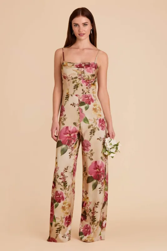 Donna Matte Satin Bridesmaid Jumpsuit - Hazelnut Moody Blooms sold by Birdy Grey