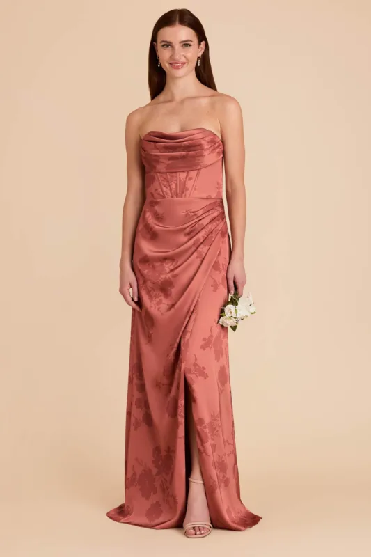 Carrie Matte Satin Dress - Wild Rose Whimsical Blooms sold by Birdy Grey