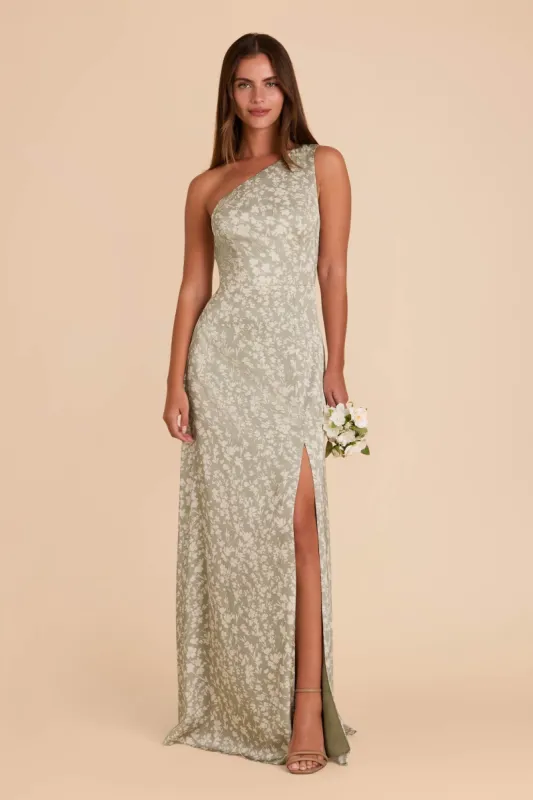 Kira Matte Satin Dress - Moss Green Dreamy Floral sold by Birdy Grey