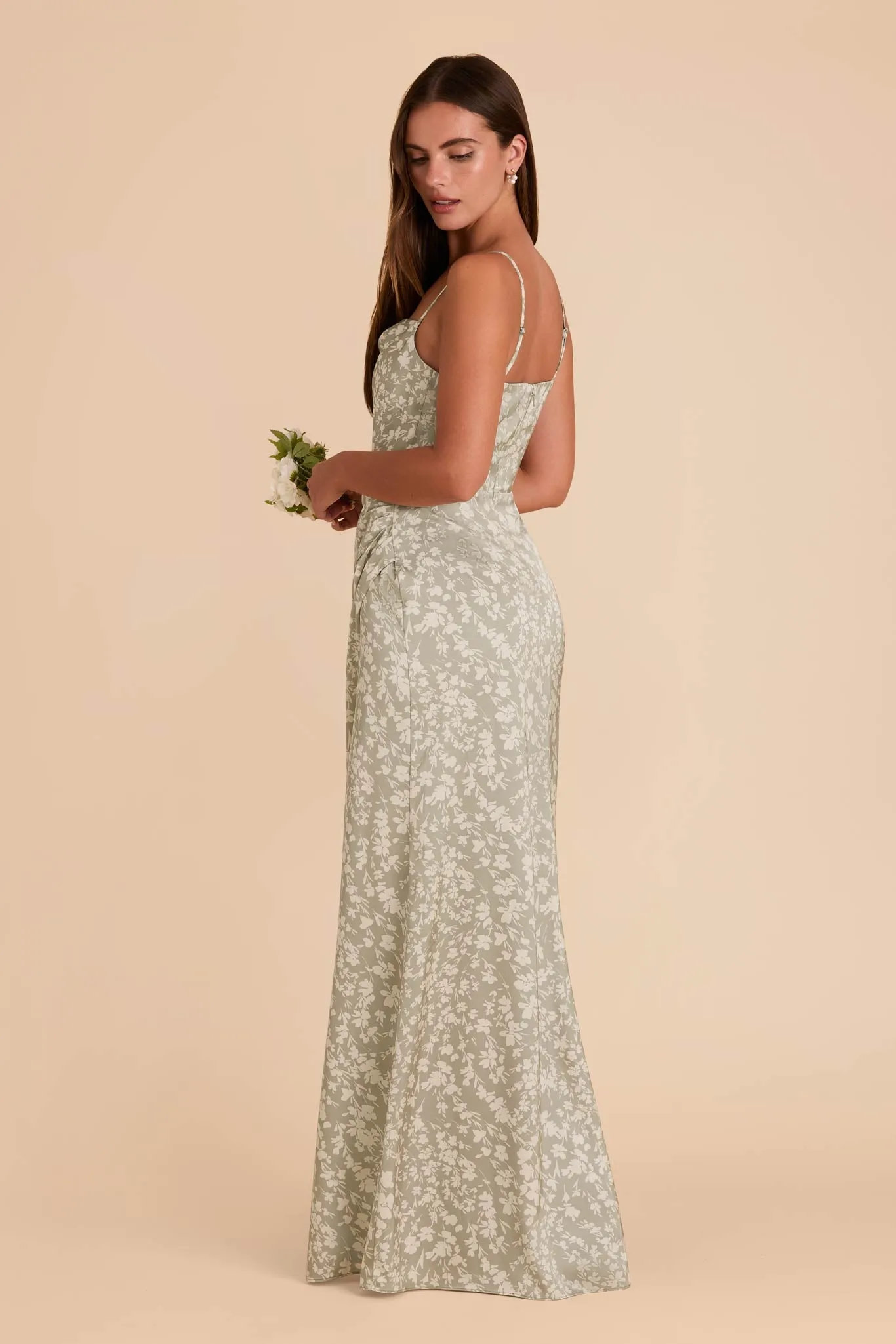 Jennifer Matte Satin Dress - Moss Green Dreamy Floral sold by Birdy Grey product image thumbnail 3