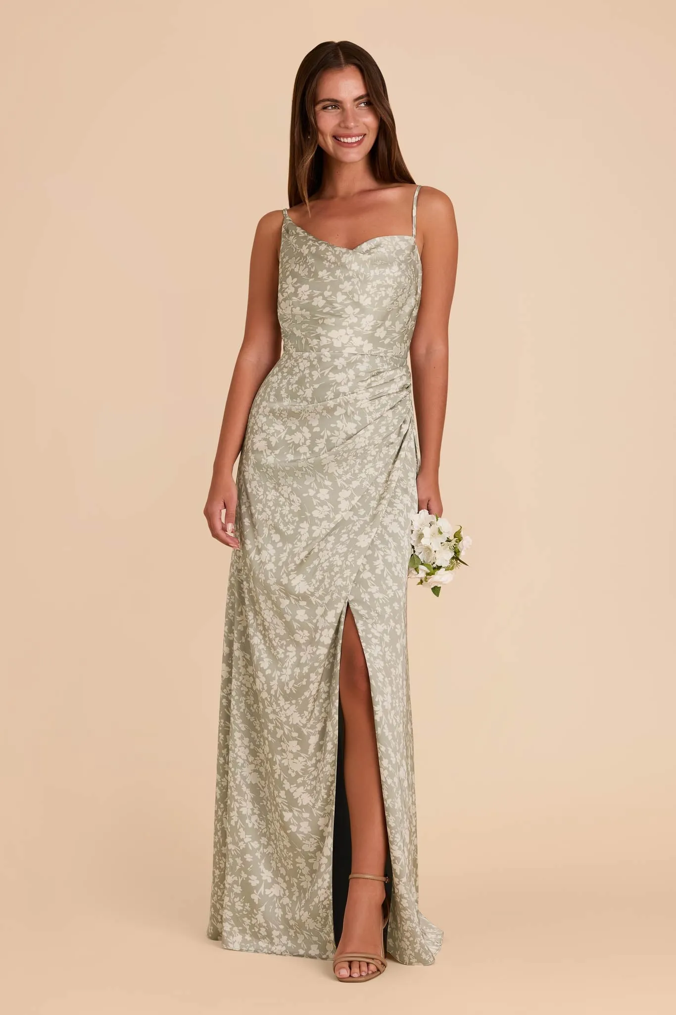 Jennifer Matte Satin Dress - Moss Green Dreamy Floral sold by Birdy Grey