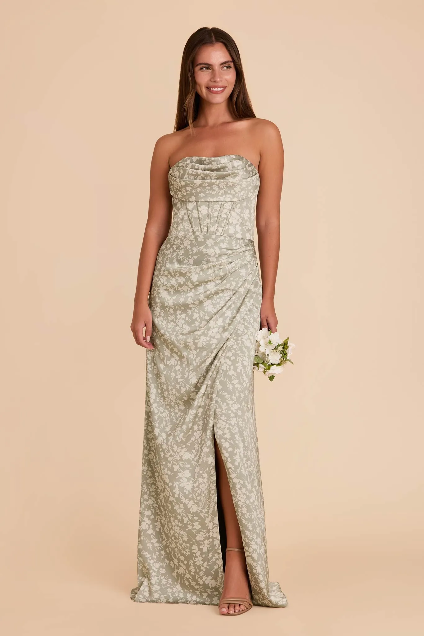 Carrie Matte Satin Dress - Moss Green Dreamy Floral sold by Birdy Grey product image thumbnail 3
