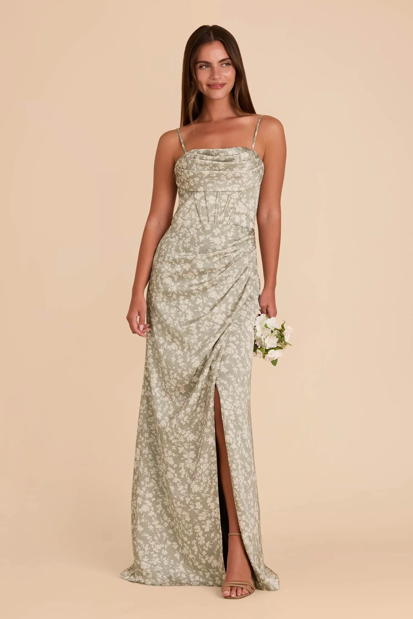 Carrie Matte Satin Dress - Moss Green Dreamy Floral sold by Birdy Grey product image thumbnail 2
