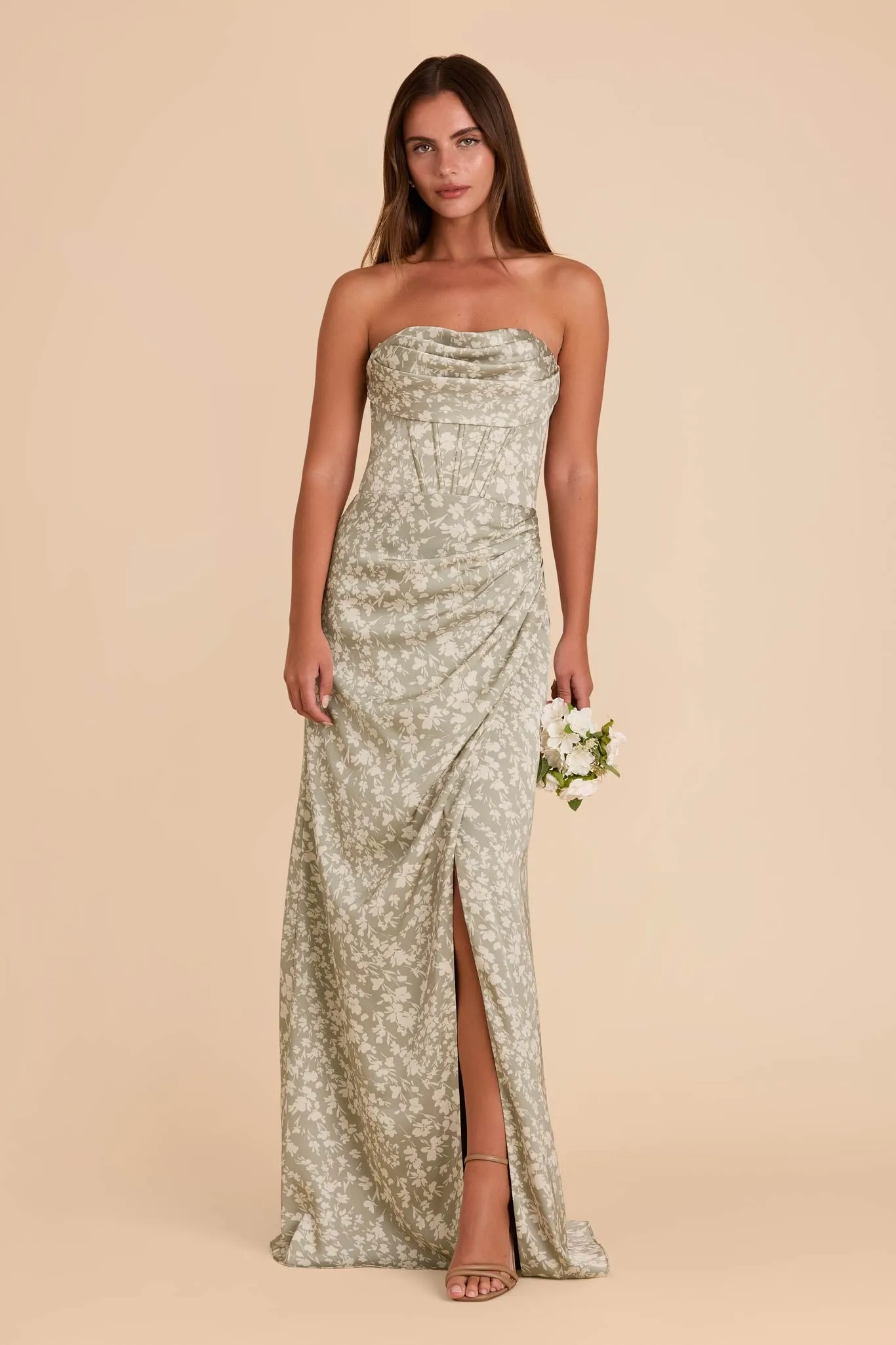 Carrie Matte Satin Dress - Moss Green Dreamy Floral sold by Birdy Grey