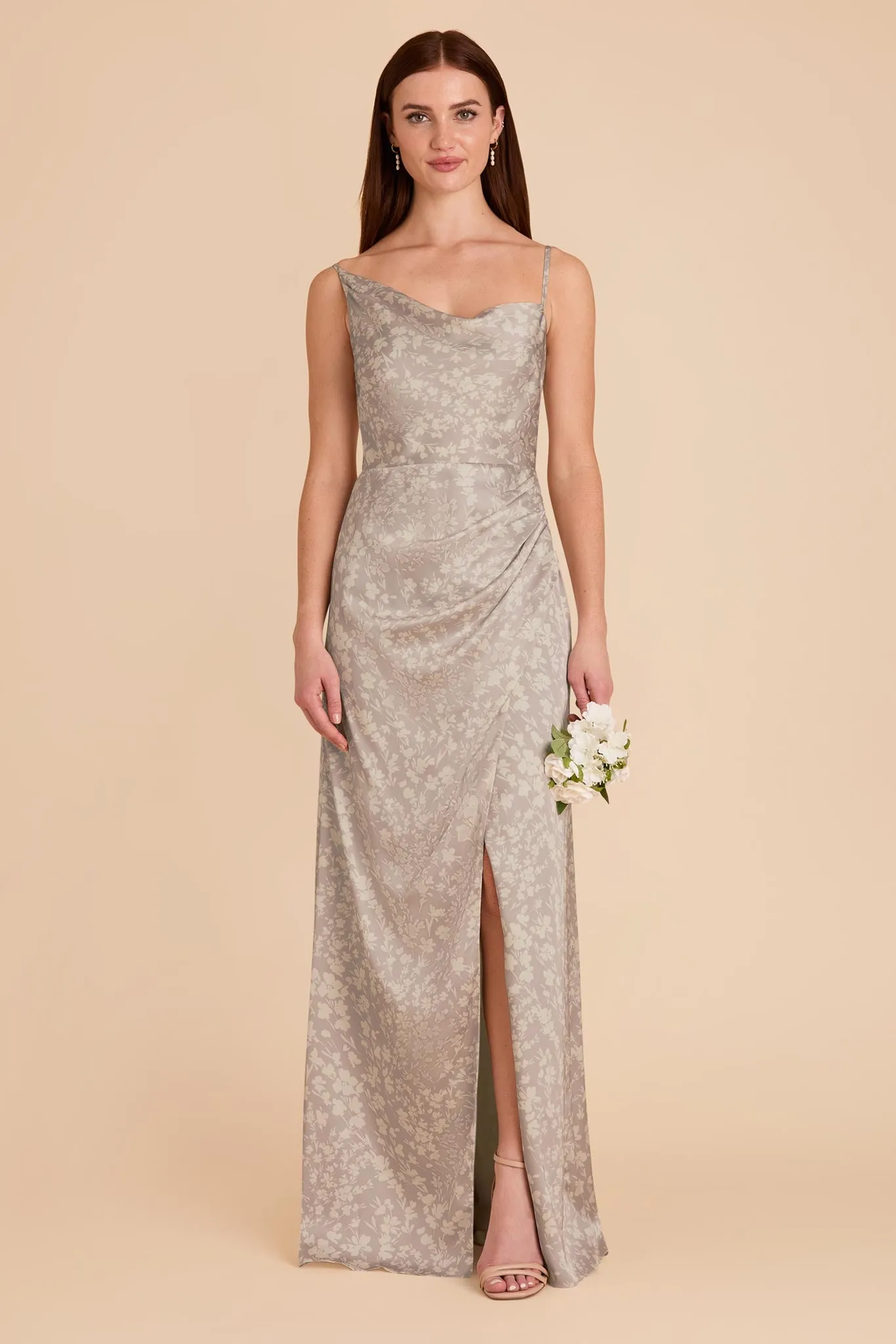 Jennifer Matte Satin Dress - Almond Dreamy Floral sold by Birdy Grey