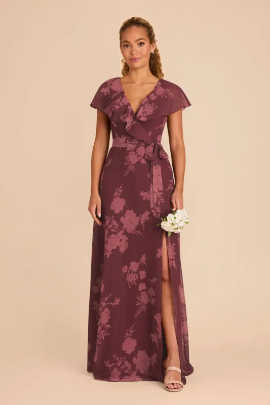 Jackson Chiffon Dress - Sangria Whimsical Blooms sold by Birdy Grey