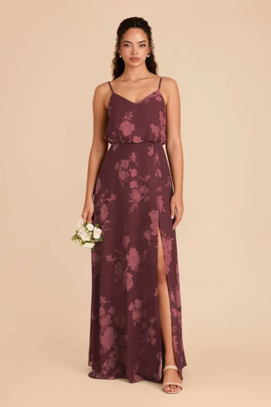 Gwennie Dress With Slit - Sangria Whimsical Blooms sold by Birdy Grey