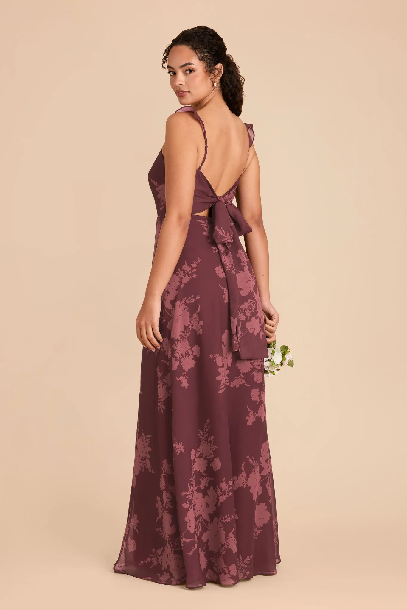 Doris Chiffon Dress - Sangria Whimsical Blooms sold by Birdy Grey product image thumbnail 3