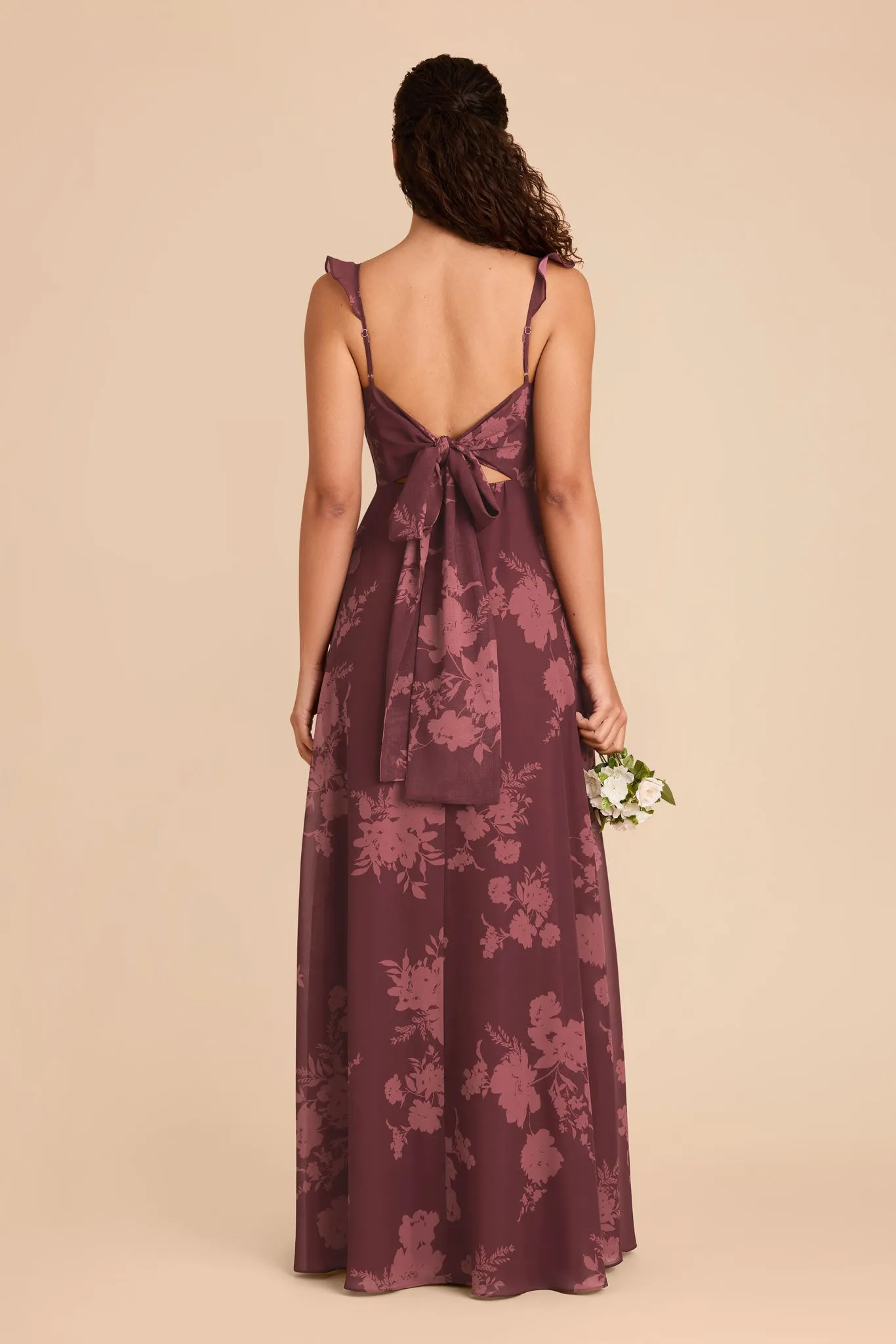 Doris Chiffon Dress - Sangria Whimsical Blooms sold by Birdy Grey product image thumbnail 4