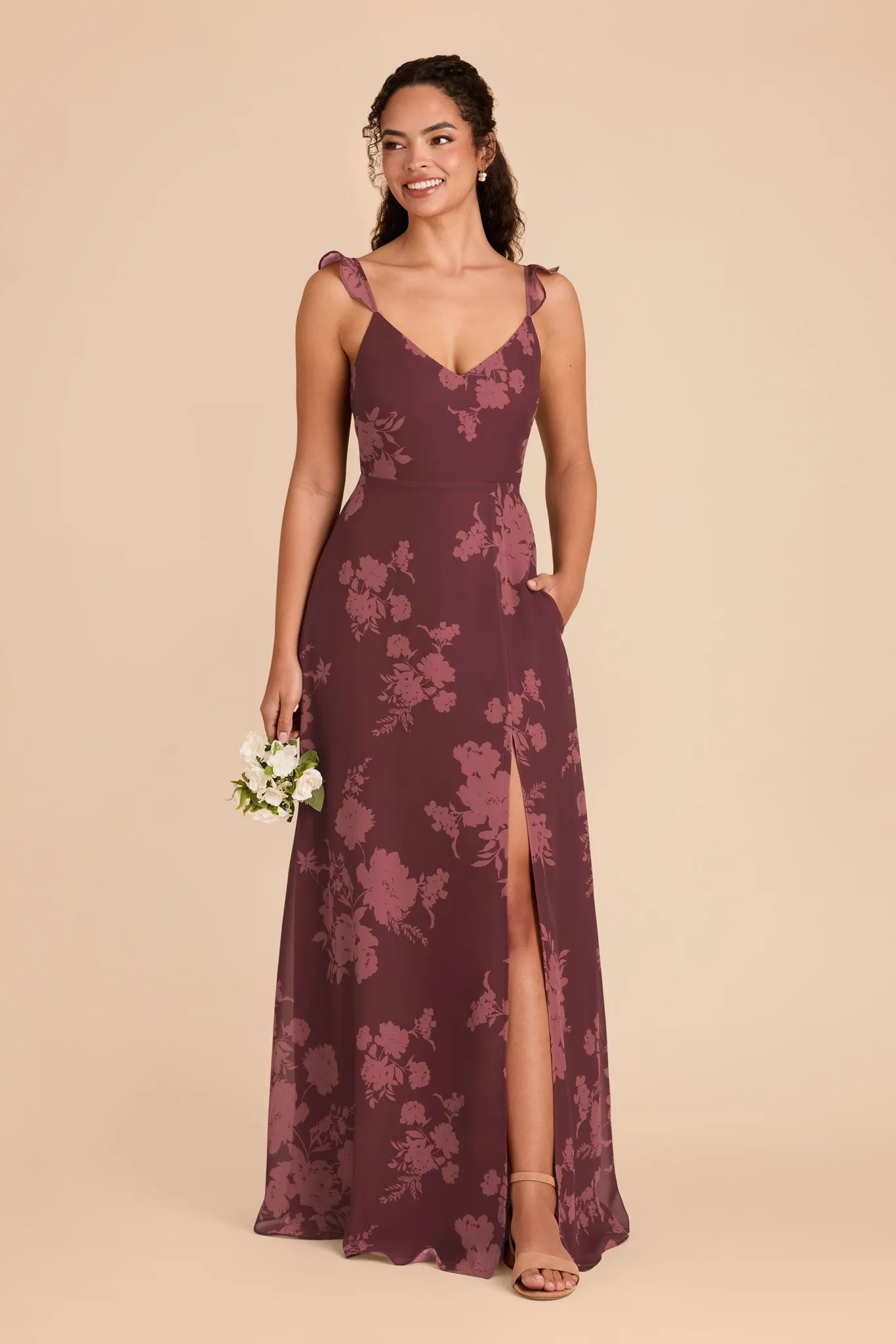 Doris Chiffon Dress - Sangria Whimsical Blooms sold by Birdy Grey product image thumbnail 2