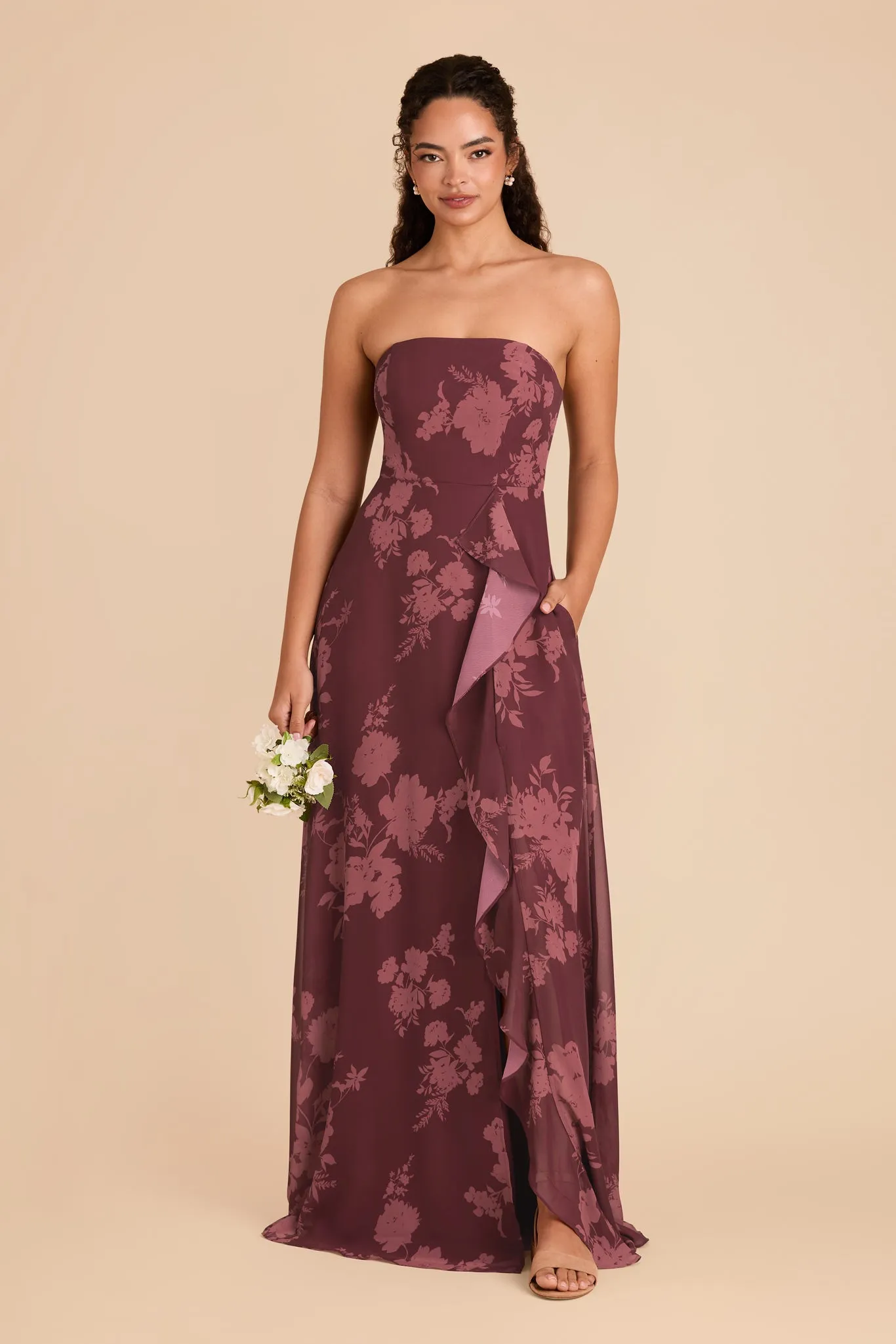 Winnie Convertible Chiffon Dress - Sangria Whimsical Blooms sold by Birdy Grey product image thumbnail 3