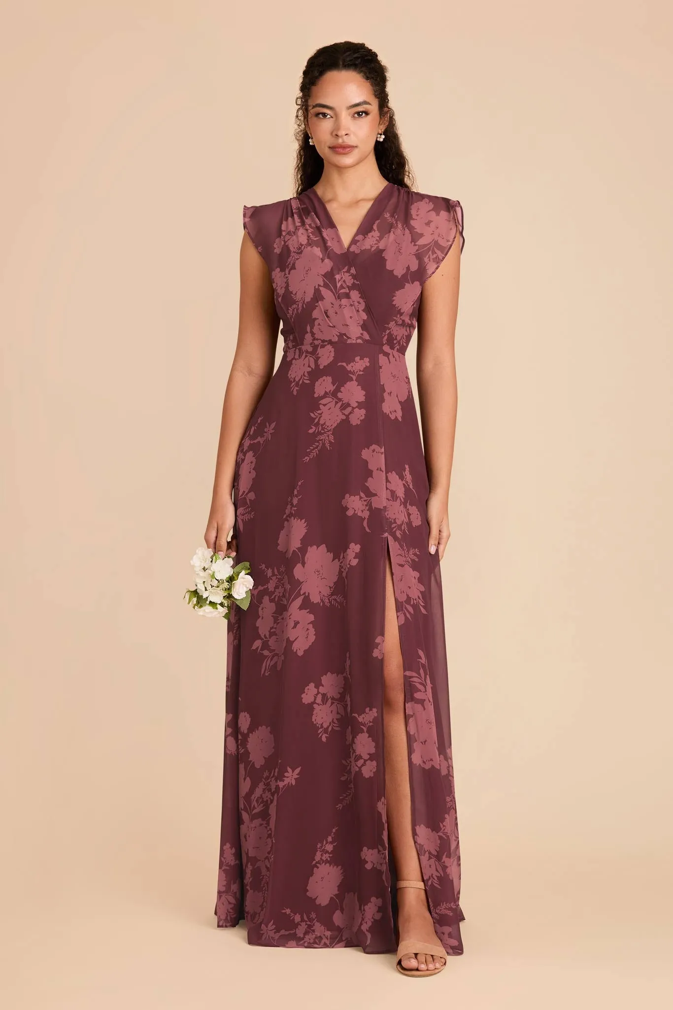 Violet Chiffon Dress - Sangria Whimsical Blooms sold by Birdy Grey product image thumbnail 2