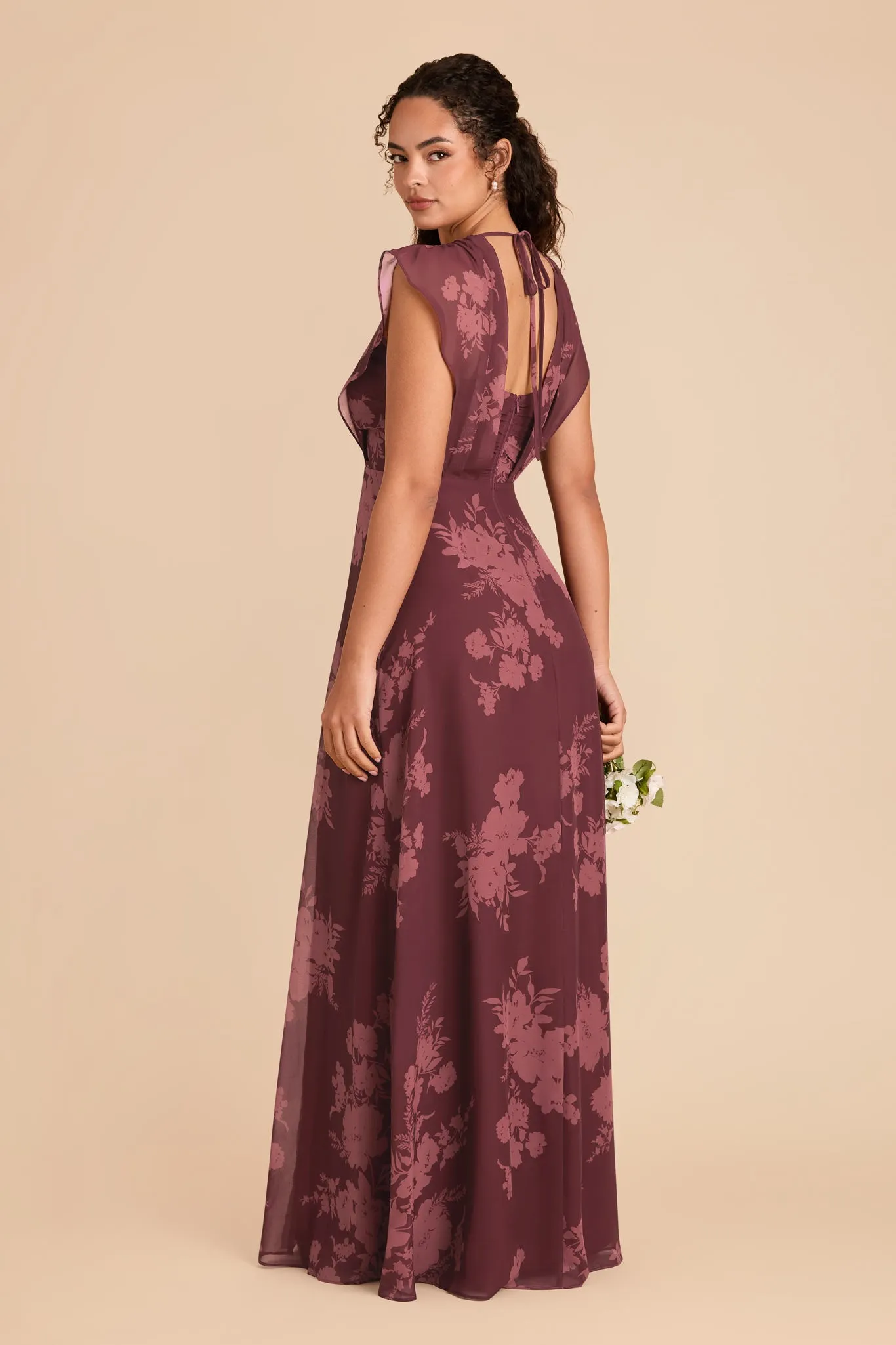 Violet Chiffon Dress - Sangria Whimsical Blooms sold by Birdy Grey product image thumbnail 4