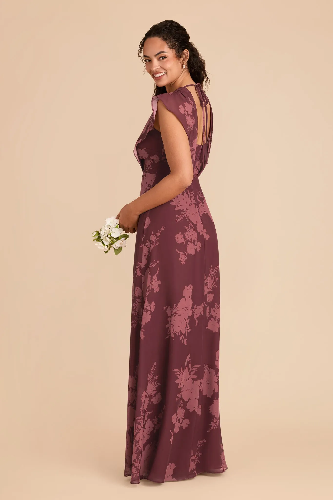Violet Chiffon Dress - Sangria Whimsical Blooms sold by Birdy Grey product image thumbnail 5