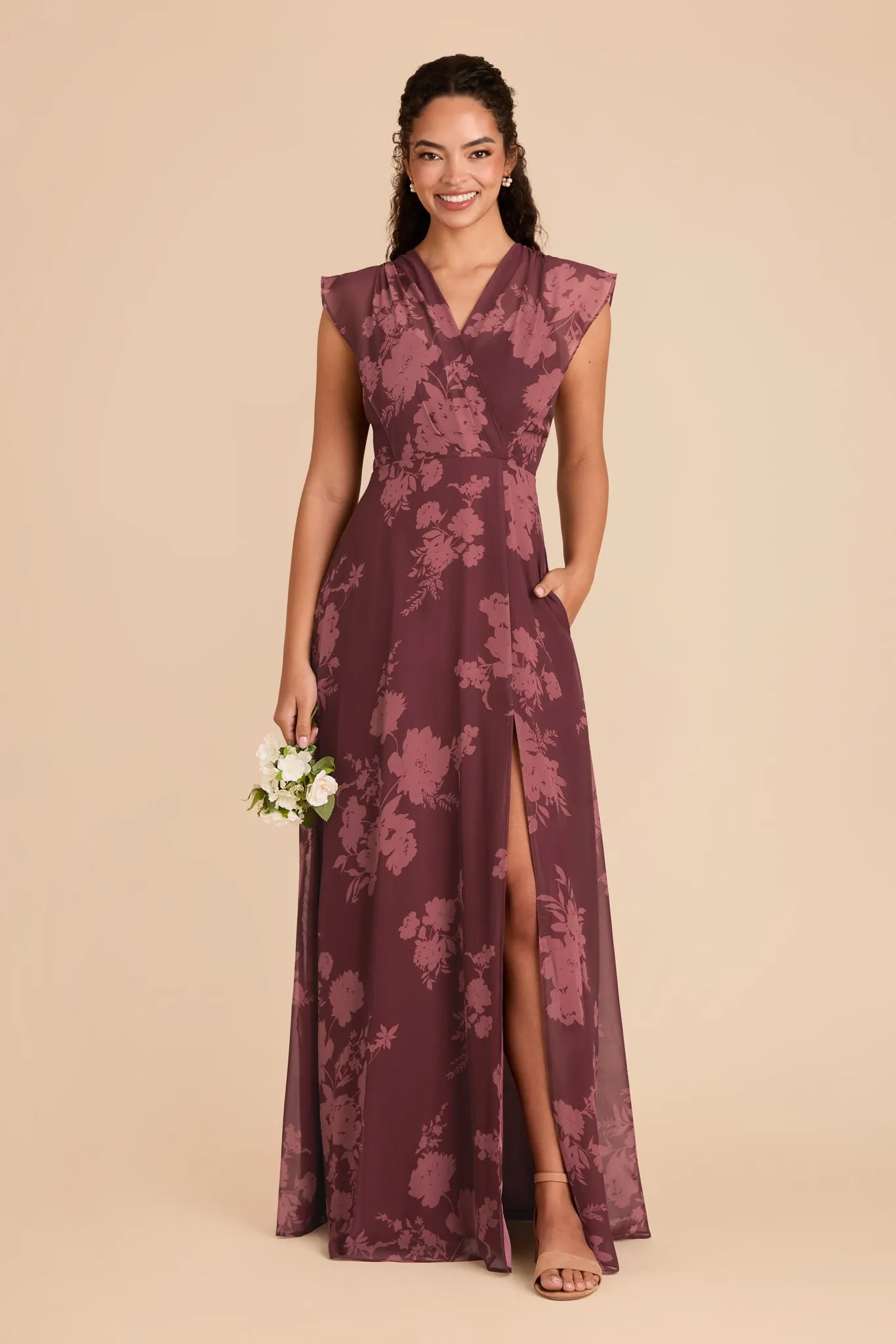 Violet Chiffon Dress - Sangria Whimsical Blooms sold by Birdy Grey product image thumbnail 3