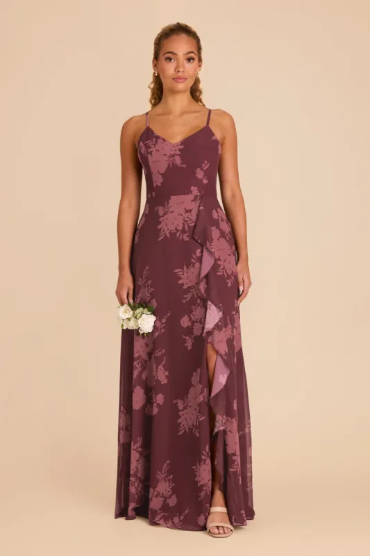 Theresa Chiffon Dress - Sangria Whimsical Blooms sold by Birdy Grey