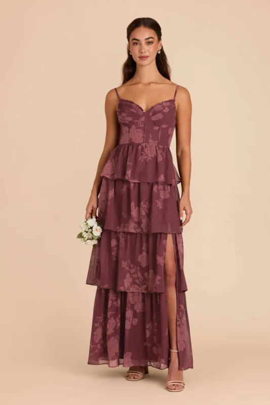 Lola Chiffon Dress - Sangria Whimsical Blooms sold by Birdy Grey