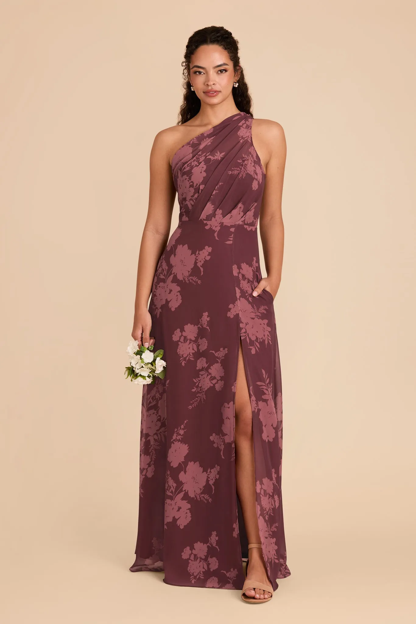 Kira Dress With Slit - Sangria Whimsical Blooms sold by Birdy Grey product image thumbnail 3