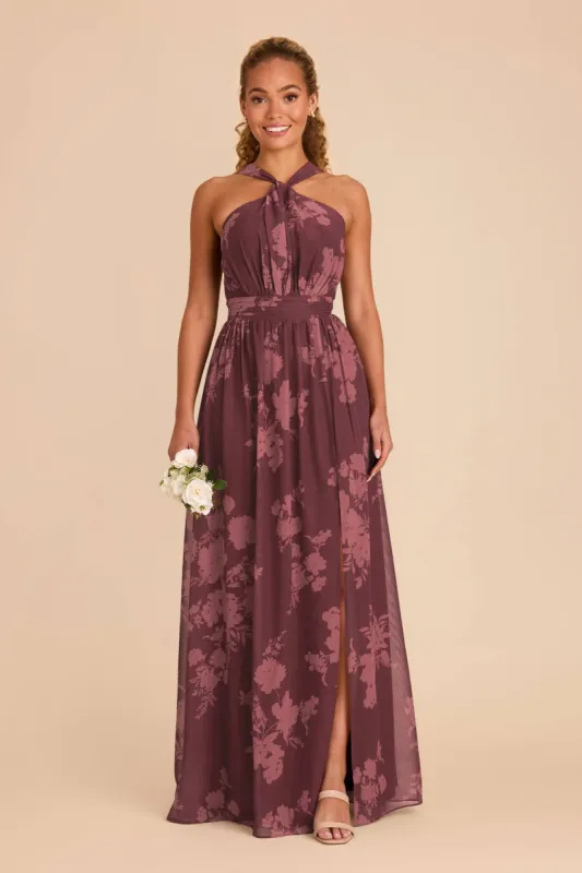 Kiko Chiffon Dress - Sangria Whimsical Blooms sold by Birdy Grey