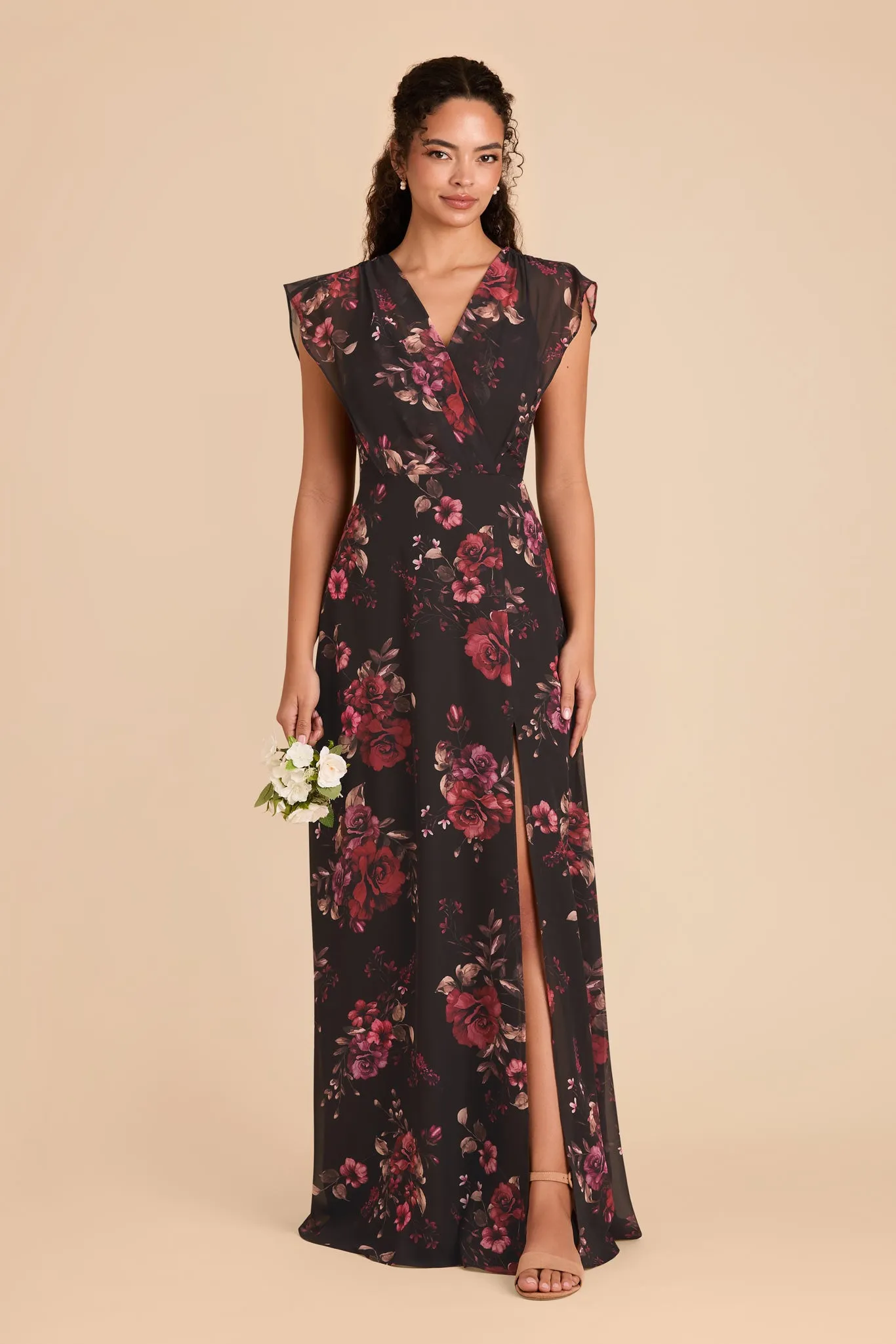 Violet Chiffon Dress - Black Fleurs D'Amour sold by Birdy Grey