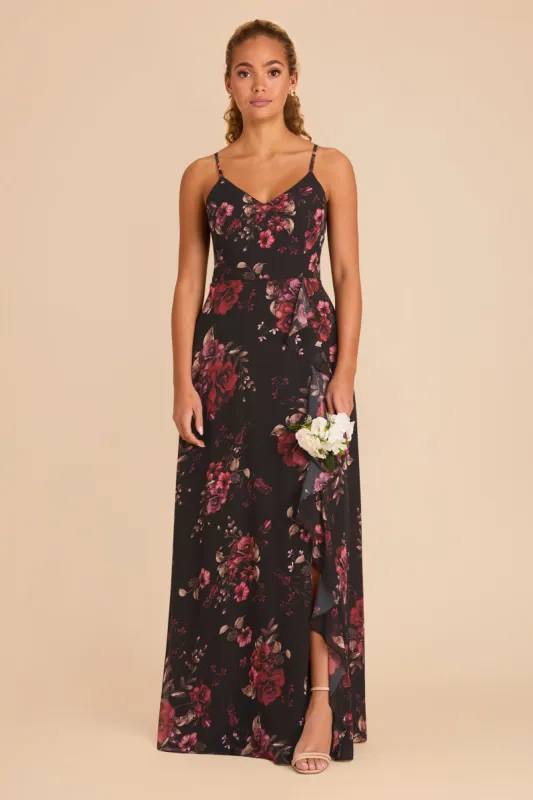 Theresa Chiffon Dress - Black Fleurs D'Amour sold by Birdy Grey