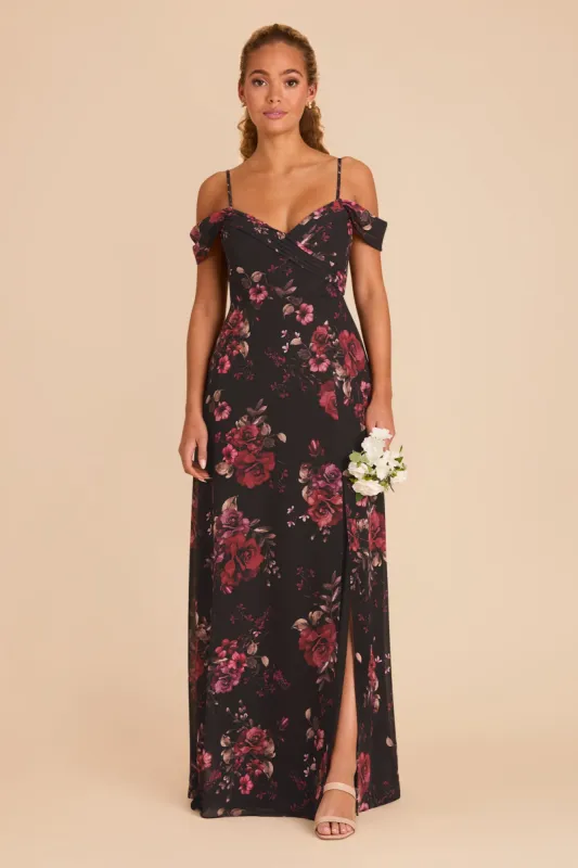 Spence Convertible Dress With Slit - Black Fleurs D'Amour sold by Birdy Grey